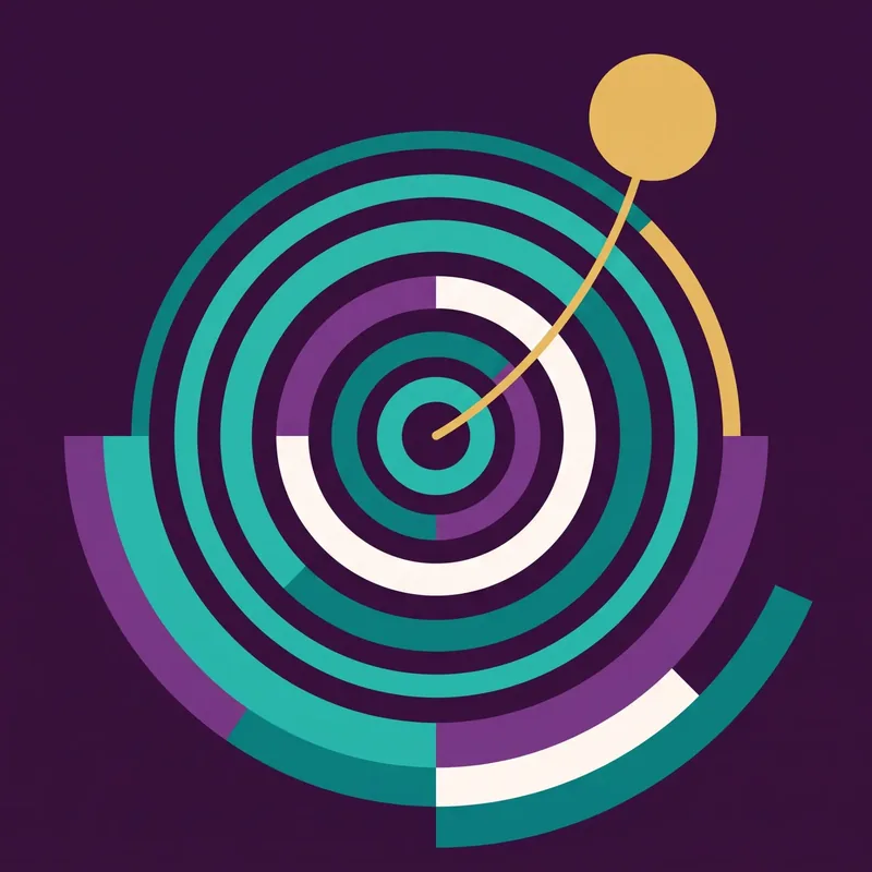 Abstract illustration of concentric rings with a line curving into the centre, suggesting precision.
