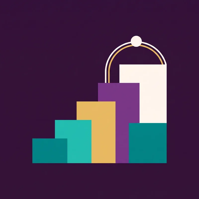 Abstract illustration of rising bars with an arc above them, suggesting growth at work.